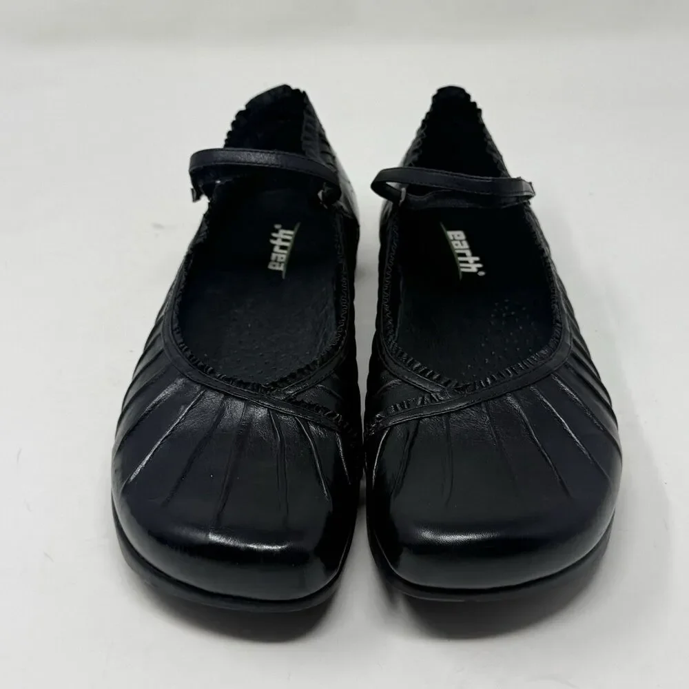 Earth Kalso Pirouette 3 Shoes Womens 9.5 Black Leather Mary Jane Scalloped Boho